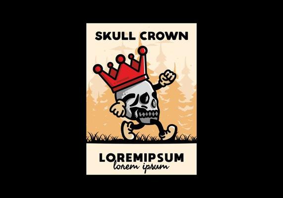 Walking skull illustration wearing a big crown