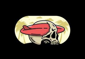 Surfboard piercing the skull illustration design vector