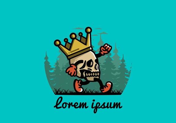 Walking skull illustration wearing a big crown