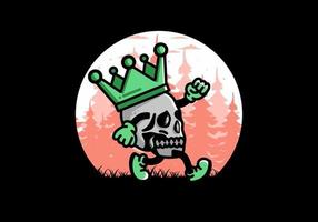 Walking skull illustration wearing a big crown vector