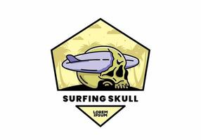 Surfboard piercing the skull illustration design vector