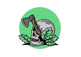 an ax stuck in the skull illustration design vector