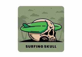 Surfboard piercing the skull illustration design vector