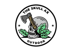 an ax stuck in the skull illustration design vector