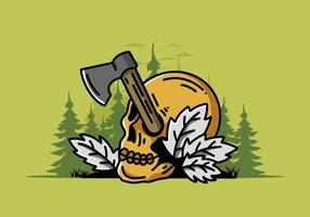 an ax stuck in the skull illustration design vector