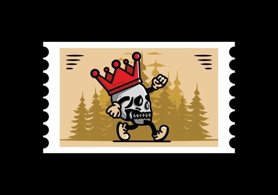Walking skull illustration wearing a big crown