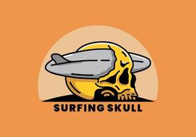 Surfboard piercing the skull illustration design vector