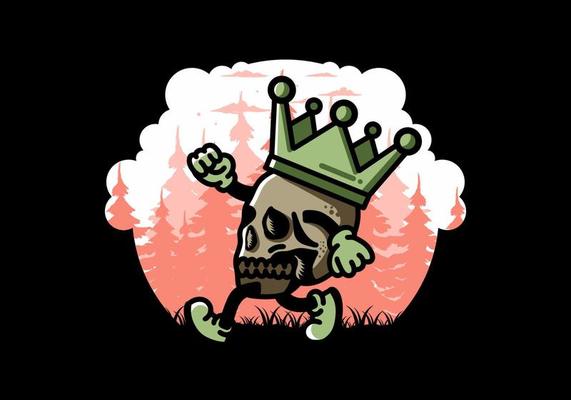Walking skull illustration wearing a big crown