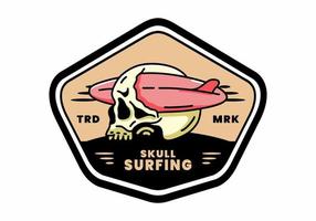 Surfboard piercing the skull illustration design vector