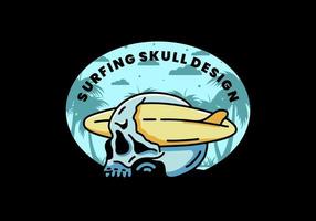 Surfboard piercing the skull illustration design vector