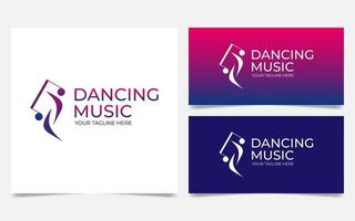diseño de logotipo de baile y música con gente, gente bailando con icono de música vector