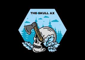 an ax stuck in the skull illustration design vector