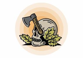 an ax stuck in the skull illustration design vector