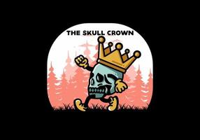 Walking skull illustration wearing a big crown vector