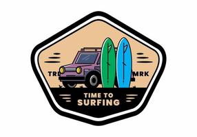 Small car and two surfboards illustration vector