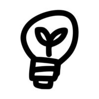 simple light bulb with twin leaf on the middle icon hand drawn doodle outline vector template illustration collection for education and eco friendly campaign