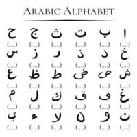 arabic alphabet with blank space dots outline hand drawn vector icon set illustration