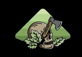 an ax stuck in the skull illustration design vector