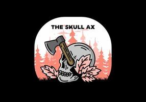 an ax stuck in the skull illustration design vector