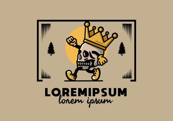 Walking skull illustration wearing a big crown