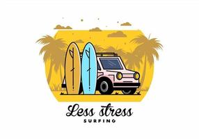 Small car and two surfboards illustration vector