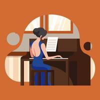 Beautiful Pianist Women Playing Classic Song with Her Piano vector