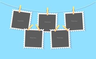 Hanging photo frame on background vector