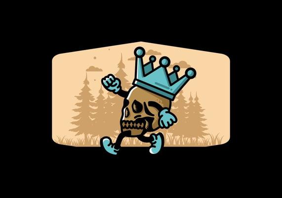 Walking skull illustration wearing a big crown