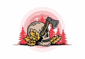 an ax stuck in the skull illustration design vector