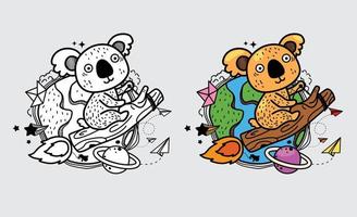 ilustración de koala colorido y blanco y negro aislado para el libro de colorear vector