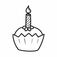 Cupcake with candles. Birthday cake. Vector doodle illustration.