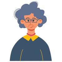 Female character. An elderly woman. People profile. Perfect for social media and business presentations, user interface, UX, graphic and web design, applications and interfaces. Vector illustration