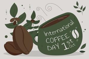 Green Cup of Coffee Flat Illustration vector