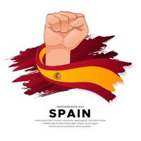 Wonderful Spain Independence Day design with gesture hand holding flag vector