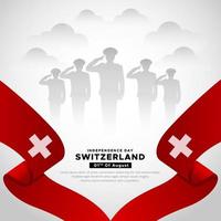 Modern Switzerland independence day design background with wavy flag and soldier silhouette. vector