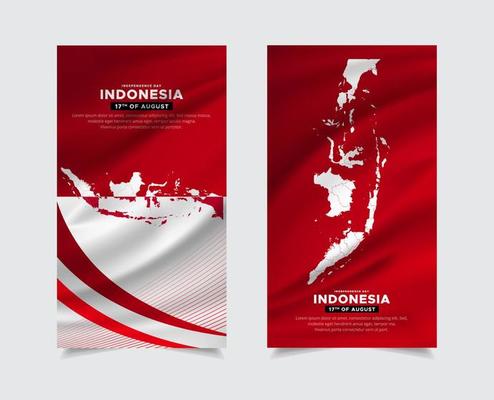 Modern Indonesia independence day design Stories Collection with indonesia maps vector