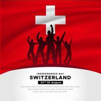 Modern Switzerland Independence Day design with cheerful youth and wavy flag vector