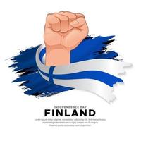 celebración diseño del día de la independencia de finlandia con bandera ondeante y vector de gesto de puño.