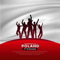 maravilloso fondo de diseño del día de la independencia de polonia con silueta de soldado y vector de bandera ondeante