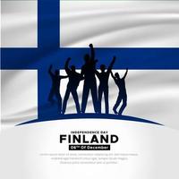 celebración diseño del día de la independencia de finlandia con bandera ondeante y vector de silueta juvenil