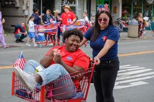 July 4th, 2022 Larkspur California USA, Corte Madera Larkspur 4th of July Parade, Trader Joe's staff in the parade photo