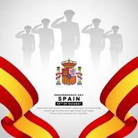 maravilloso diseño del día de la independencia de españa con silueta de soldado y bandera ondulada vector
