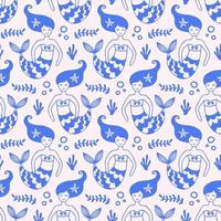 Seamless Pattern with Cute Mermaids vector