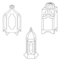 Set of oriental lanterns in doodle style. Decoration. Vector illustration.