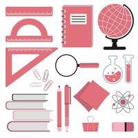 School subjects set of vector elements. Pink girly school elements. Back to school.