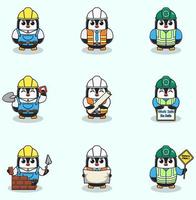 Vector illustration of Penguin worker, builder, laborer cartoon. Cute Penguin engineers workers, builders characters isolated cartoon illustration. Vector illustration on white background