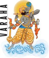 el señor indio varaha esculpe uno de los avatares del dashavatara de vishnu en el estilo artístico de la india vector