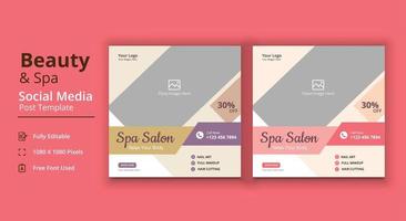 Spa Salon Social Media Template, Beauty And Spa Social Media Post Template vector