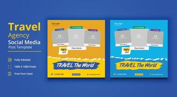 Travel The World Social Media Template, Travel Agency Social Media Post Template, Travel Social Media Banner Post vector