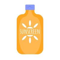 Ilustración de vector de loción de protección solar. usando crema spf para proteger la piel del sol. concepto de atención médica, prevención del cáncer de piel.